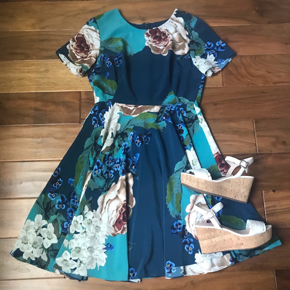 Cory Lynn Calter Paeonia Teal Floral Dress